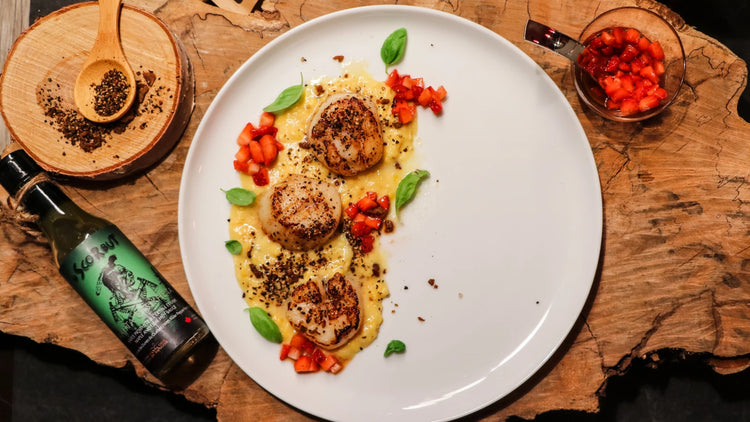 Pétoncles grillés et crème de maïs